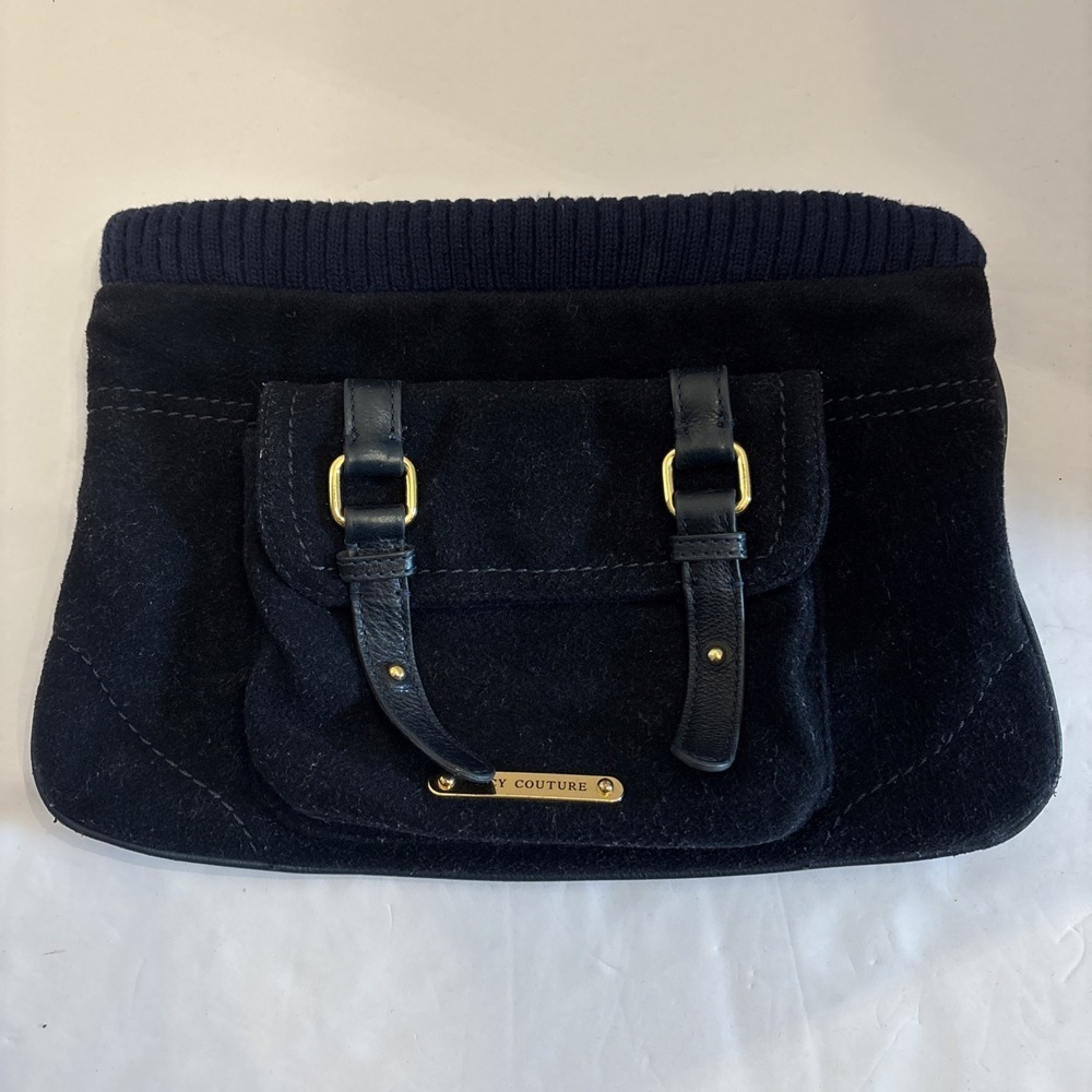 VTG Juicy Couture Y2K Navy Blue Wool Clutch Leather‎ Cotton  Rare Description
